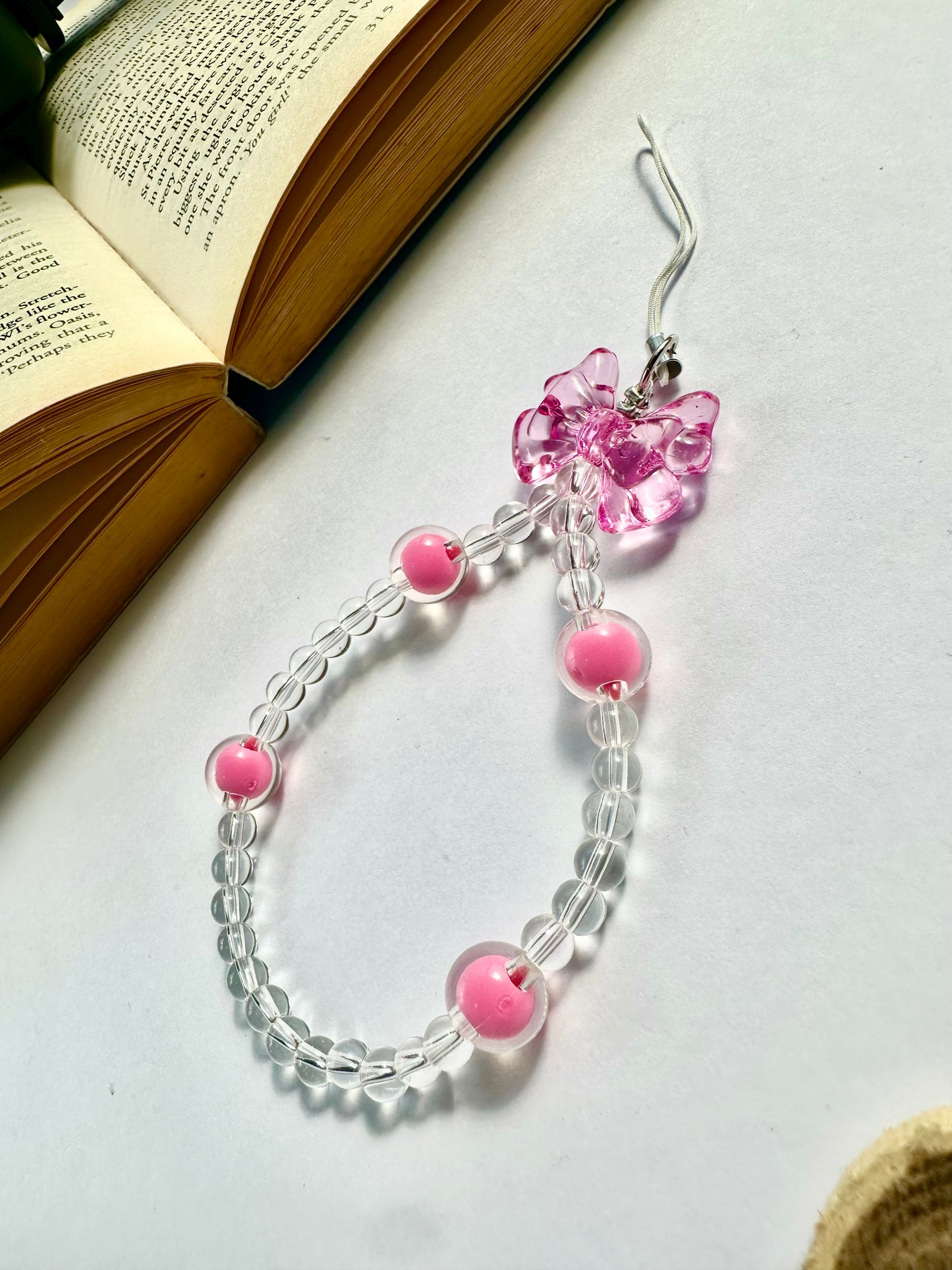Kawaii Pink Transparent Bow Phone Chain Charm