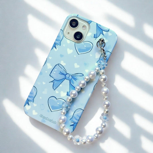 Berry Blue Heart Mist Pearl Flower Fall Chain Phone Cover