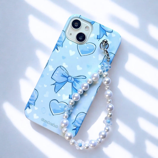 Berry Blue Heart Mist Pearl Flower Fall Chain Phone Cover
