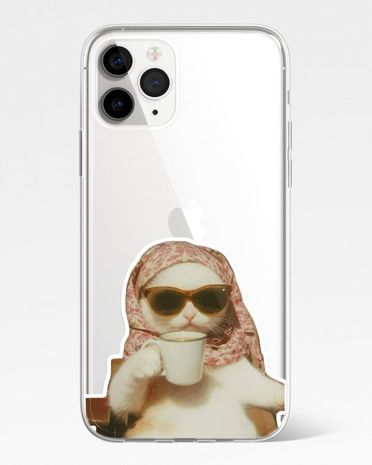 Sassy Tea Cat Meme Transparent Phone Cover