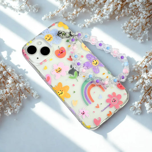 Cheerful Bloom Party Transparent Fall Chain Phone Cover