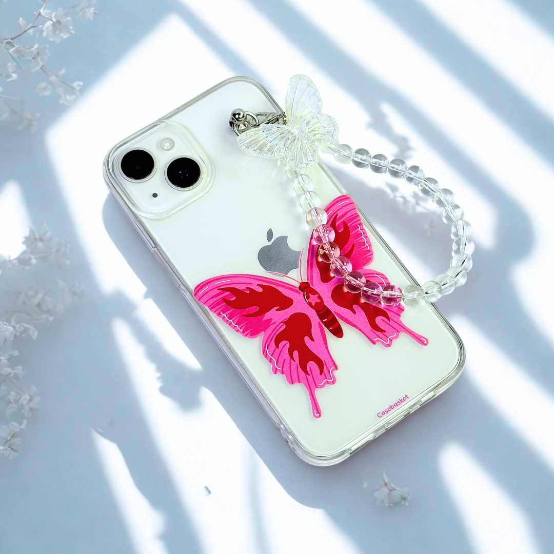 Neon Drip Transparent Pearlfly Fall Chain Phone Cover