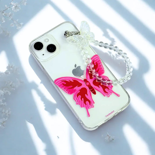 Neon Drip Transparent Pearlfly Fall Chain Phone Cover