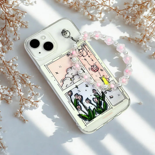 Tulip Sky Windowpane Transparent Fall Chain Phone Cover