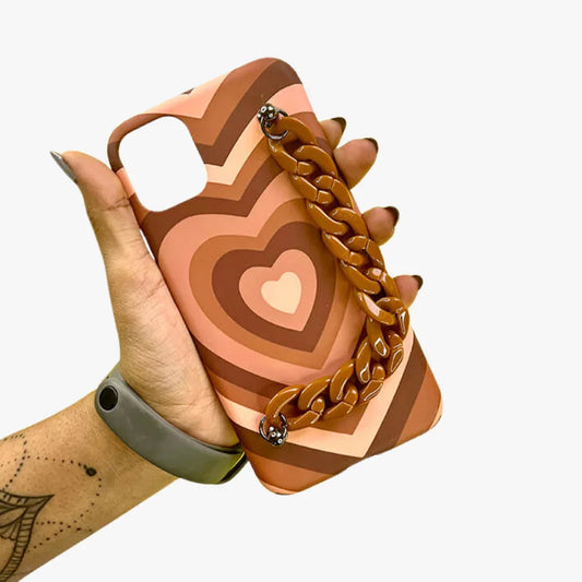 Y2K Heart Brown Chain Phone Cover