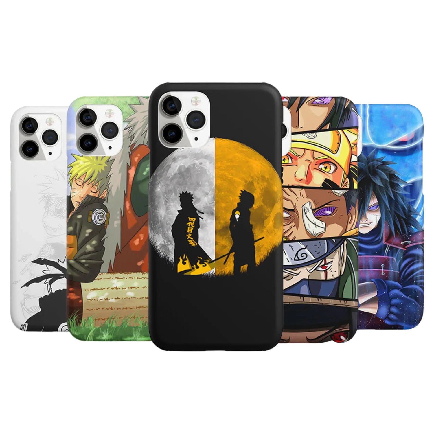 Anime-themed Naruto phone cases featuring main characters in colorful designs