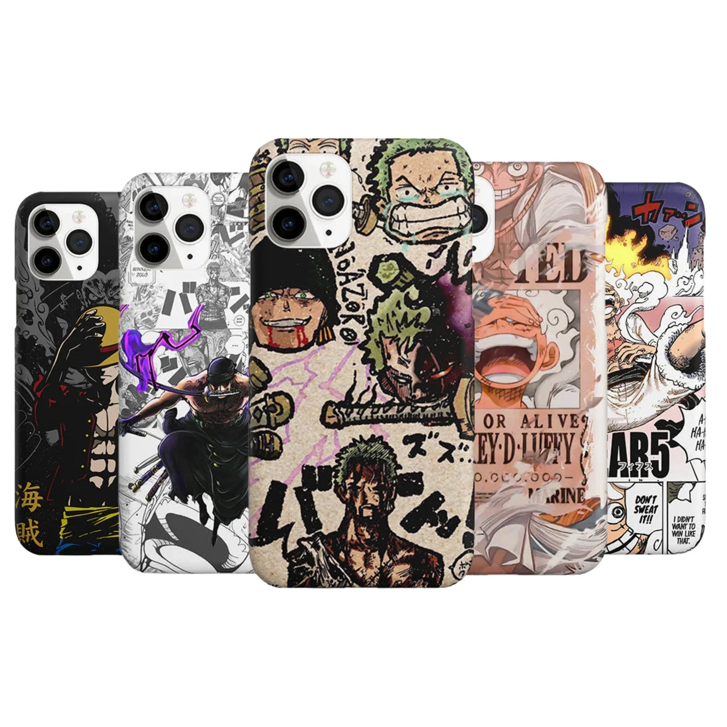 Anime-inspired phone cases featuring popular manga characters and comic panel designs.