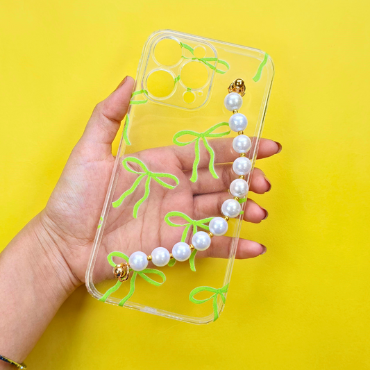 Green Glam Transparent Pearl Phone Cover