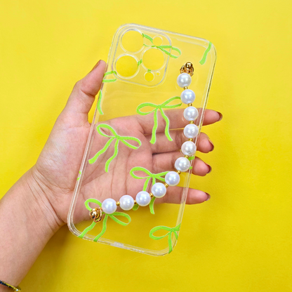 Green Glam Transparent Pearl Phone Cover