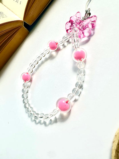 Kawaii Pink Transparent Bow Phone Chain Charm