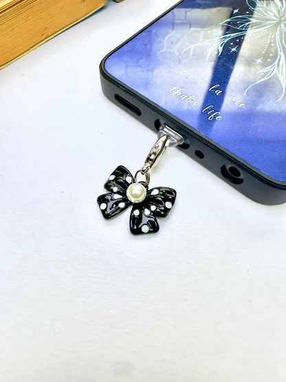 Polka Pearl Bow Phone Charm
