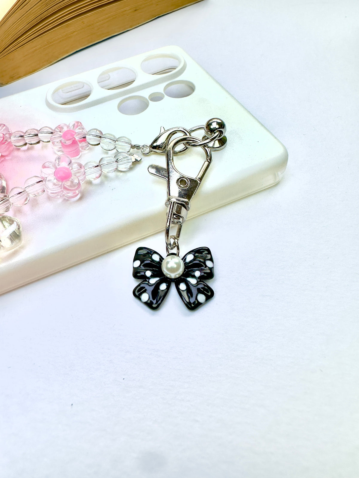 Polka Pearl Bow Phone Charm