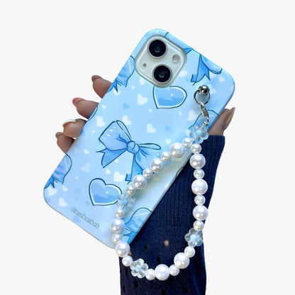Berry Blue Heart Mist Pearl Flower Fall Chain Phone Cover