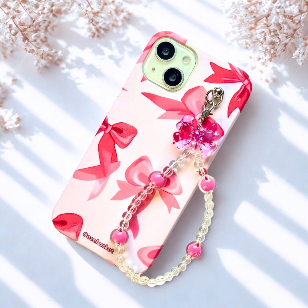 Rani Pink Kawaii Pink Transparent Bow Fall Chain Phone Cover
