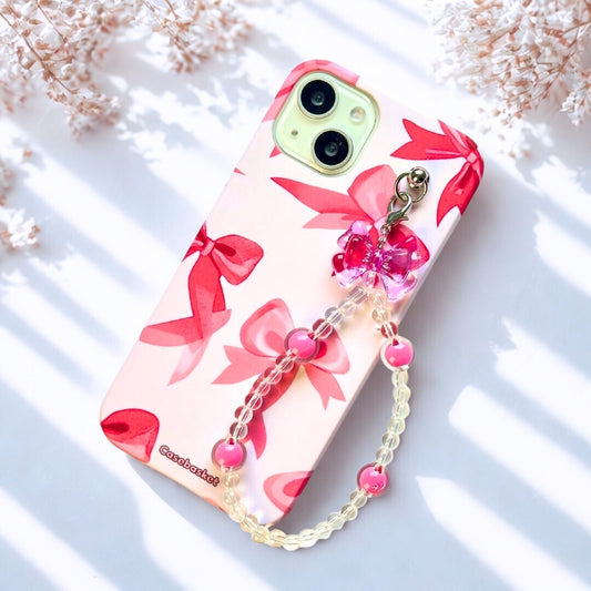 Rani Pink Kawaii Pink Transparent Bow Fall Chain Phone Cover