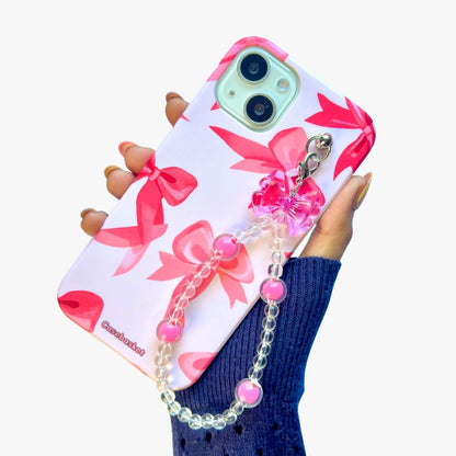 Rani Pink Kawaii Pink Transparent Bow Fall Chain Phone Cover