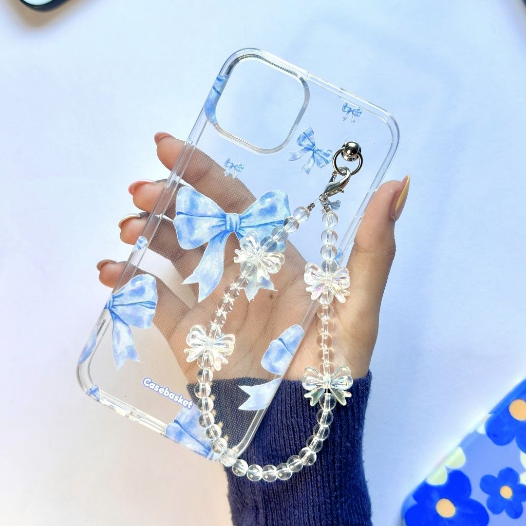 Icy Ribbon Dreamy Crystal Bow Fall Chain Phone Cover