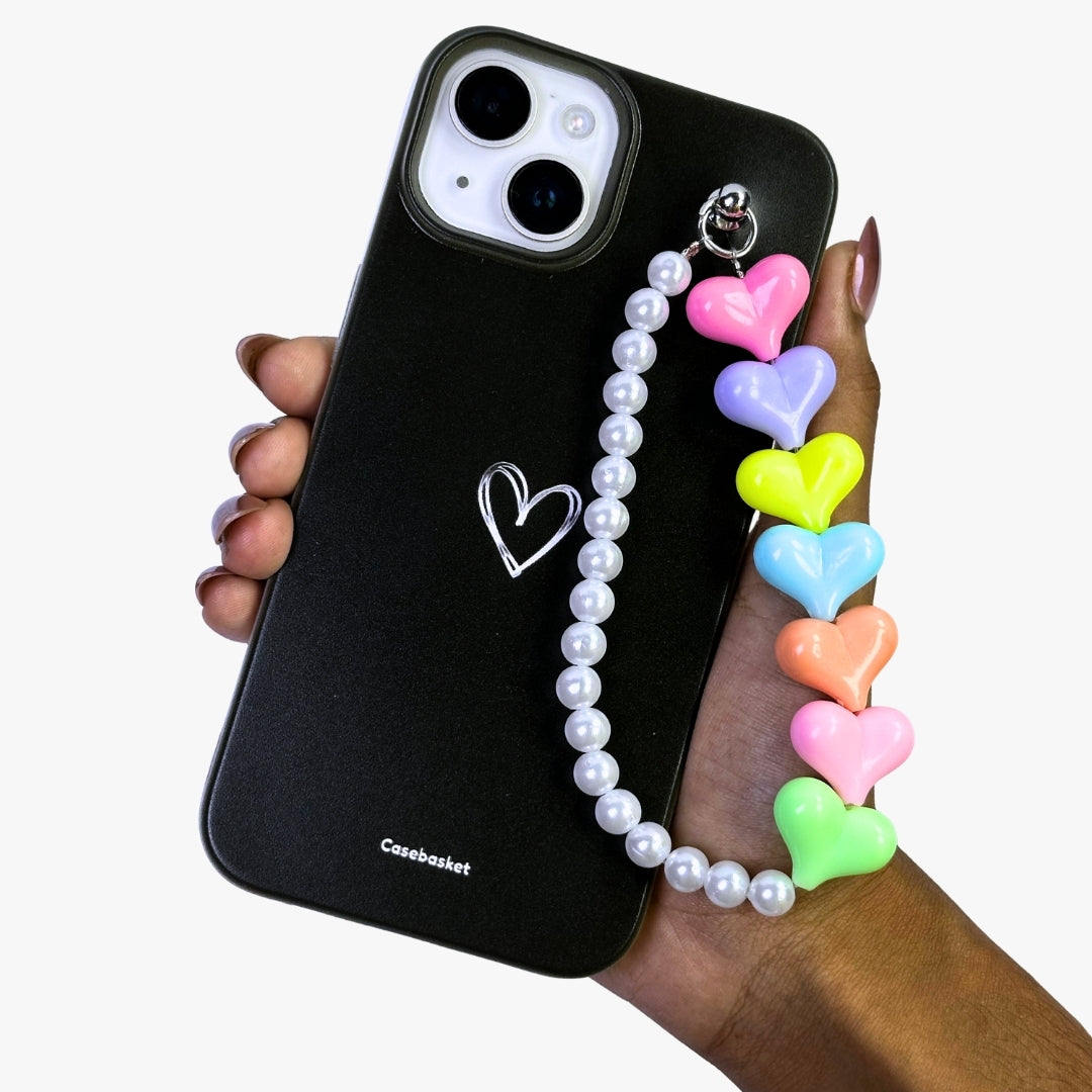 Black Love Heart Fall Chain Phone Case