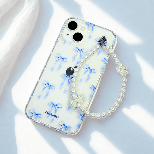 Bluvie Transparent Bow Pearl Fall Chain Phone Cover