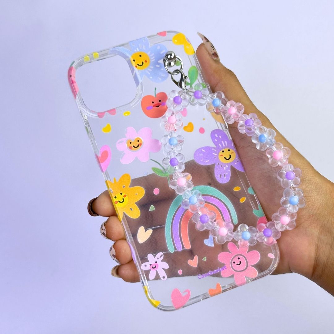 Cheerful Bloom Party Transparent Fall Chain Phone Cover