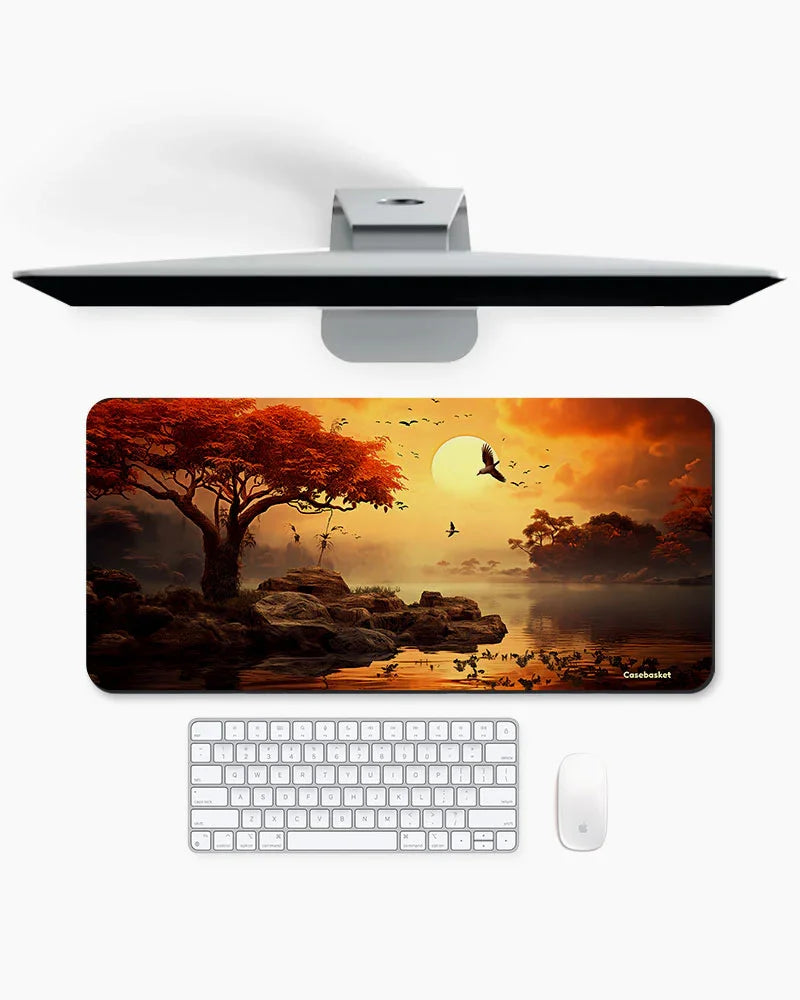 Golden Serenity Print Desk Mat