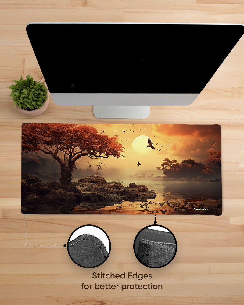 Golden Serenity Print Desk Mat