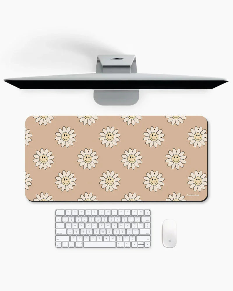 Cheerful Beige Print Desk Mat