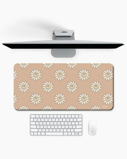 Cheerful Beige Print Desk Mat