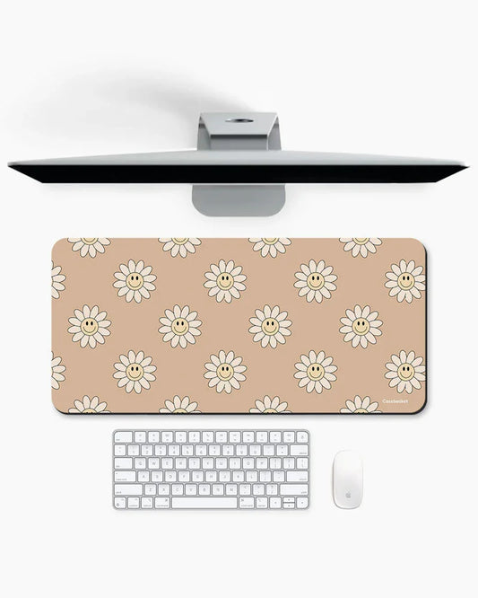Cheerful Beige Print Desk Mat
