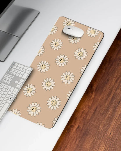 Cheerful Beige Print Desk Mat