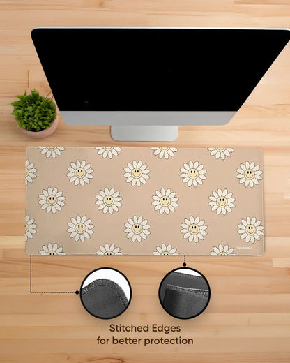 Cheerful Beige Print Desk Mat