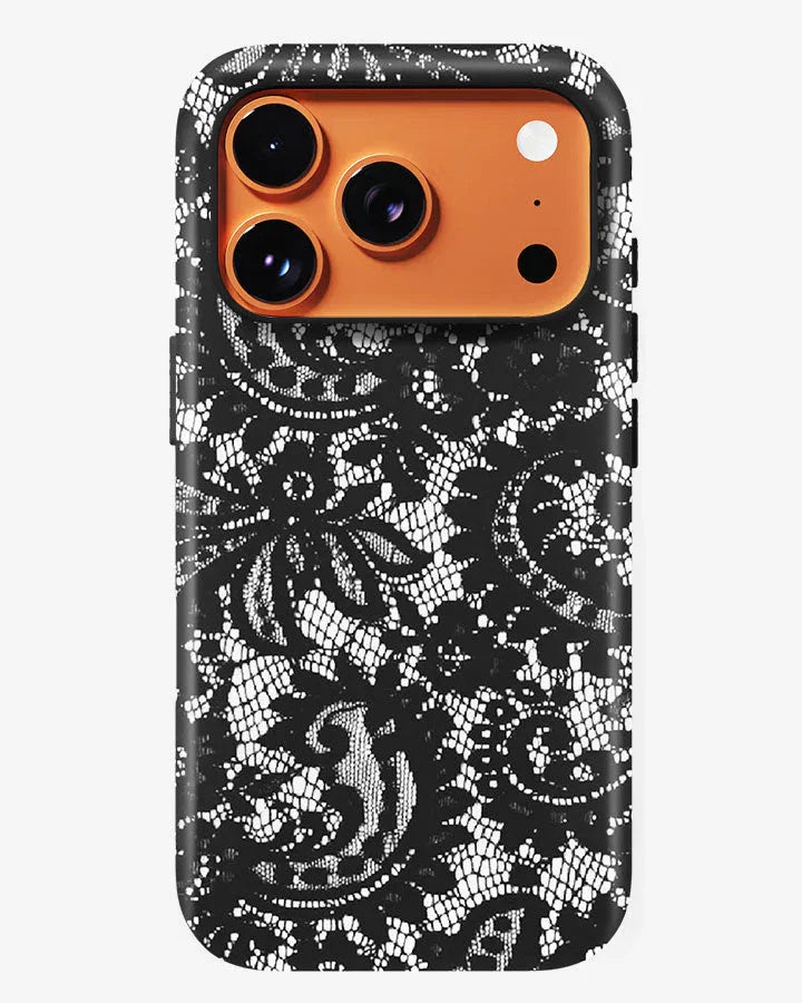 Black Lace Glossy Armour Shell Phone Cover