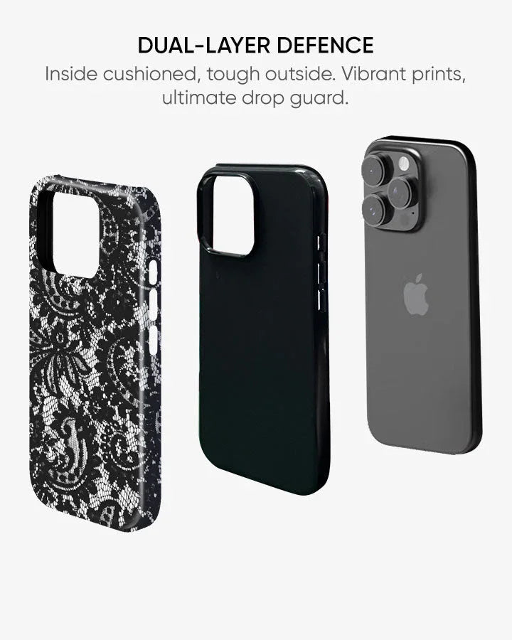 Black Lace Glossy Armour Shell Phone Cover