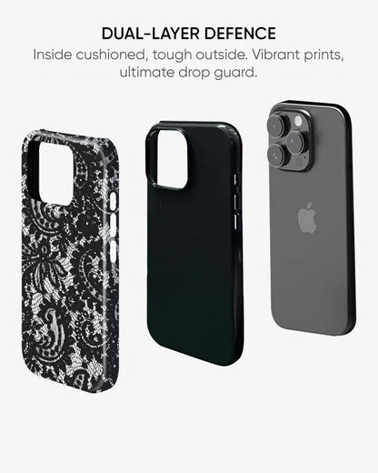 Black Lace Glossy Armour Shell Phone Cover