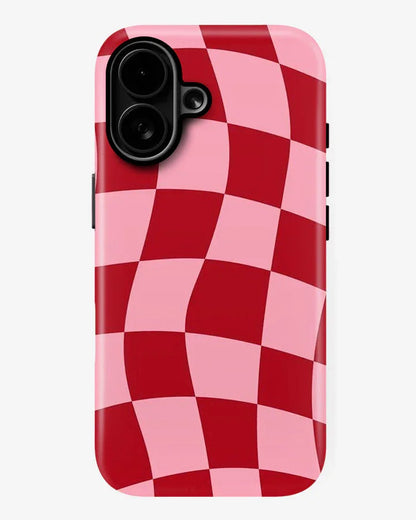Crimson Checkwave Glossy Armour Shell Phone Cover