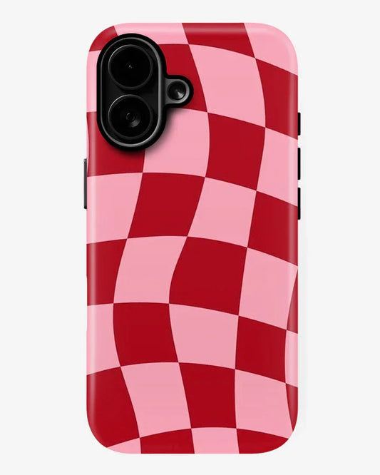 Crimson Checkwave Glossy Armour Shell Phone Cover