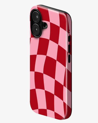 Crimson Checkwave Glossy Armour Shell Phone Cover