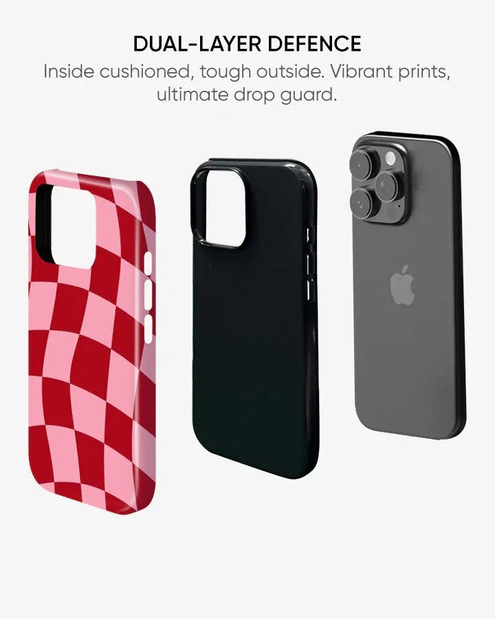 Crimson Checkwave Glossy Armour Shell Phone Cover