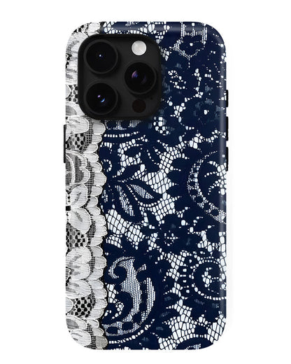 Navy Lace Glossy Armour Shell Phone Cover