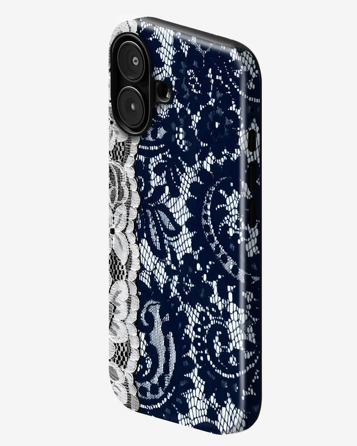 Navy Lace Glossy Armour Shell Phone Cover
