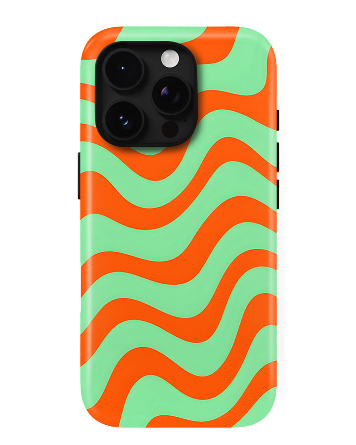 Minty Tangerine Waves Glossy Armour Shell Phone Cover