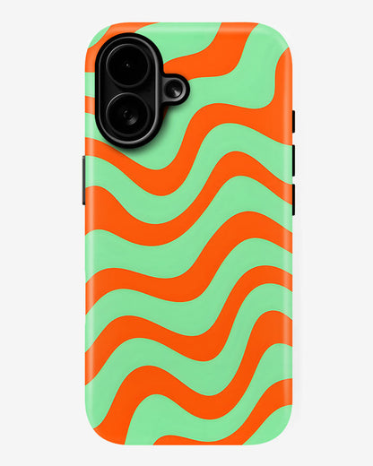 Minty Tangerine Waves Glossy Armour Shell Phone Cover