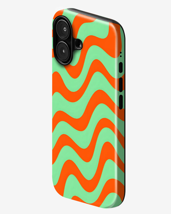 Minty Tangerine Waves Glossy Armour Shell Phone Cover
