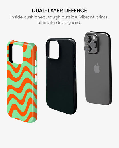 Minty Tangerine Waves Glossy Armour Shell Phone Cover