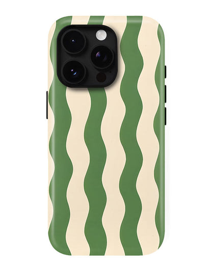 Green Wavy Stripe Glossy Armour Shell Phone Cover