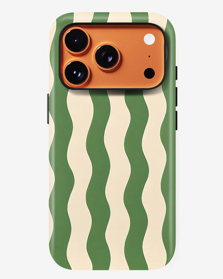 Green Wavy Stripe Glossy Armour Shell Phone Cover