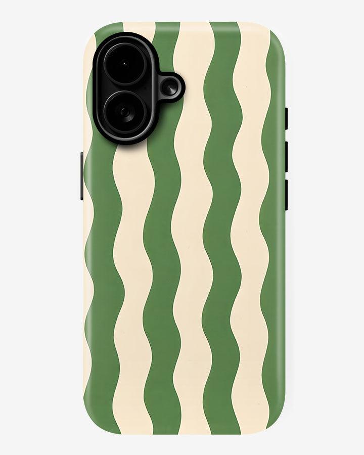 Green Wavy Stripe Glossy Armour Shell Phone Cover