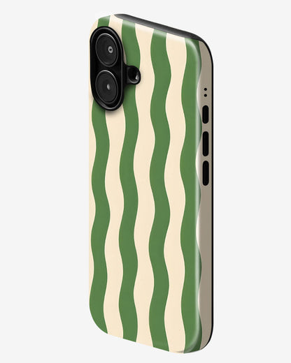 Green Wavy Stripe Glossy Armour Shell Phone Cover