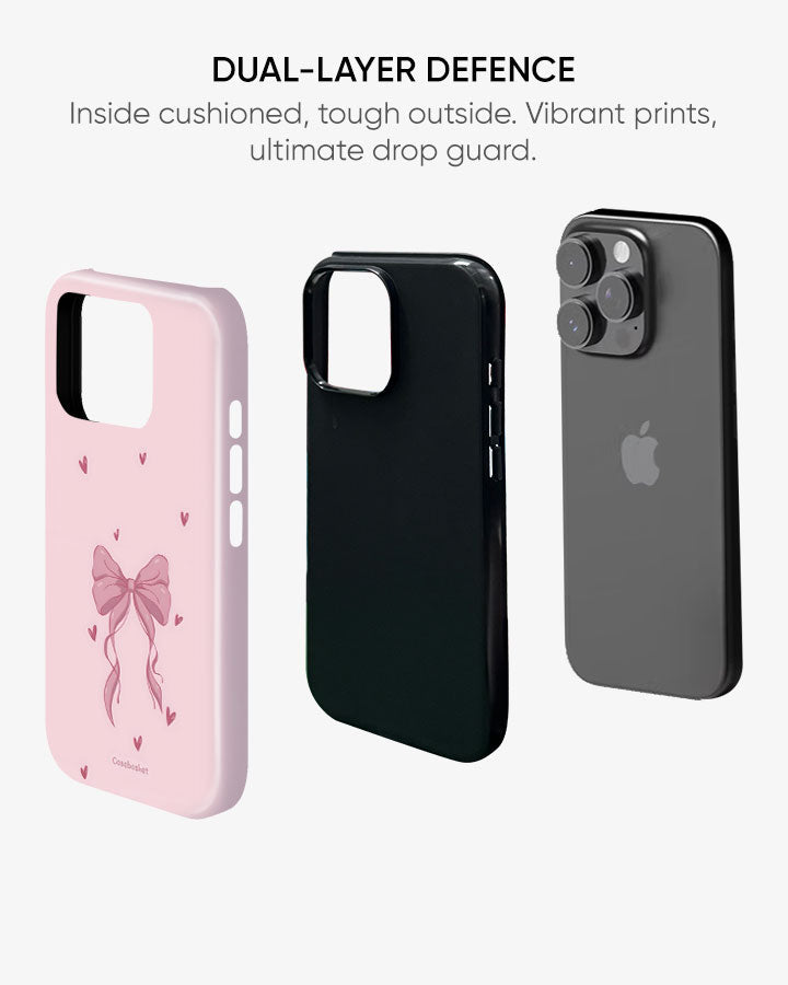 Adorable Bow Hearts Glossy Armour Shell Phone Cover