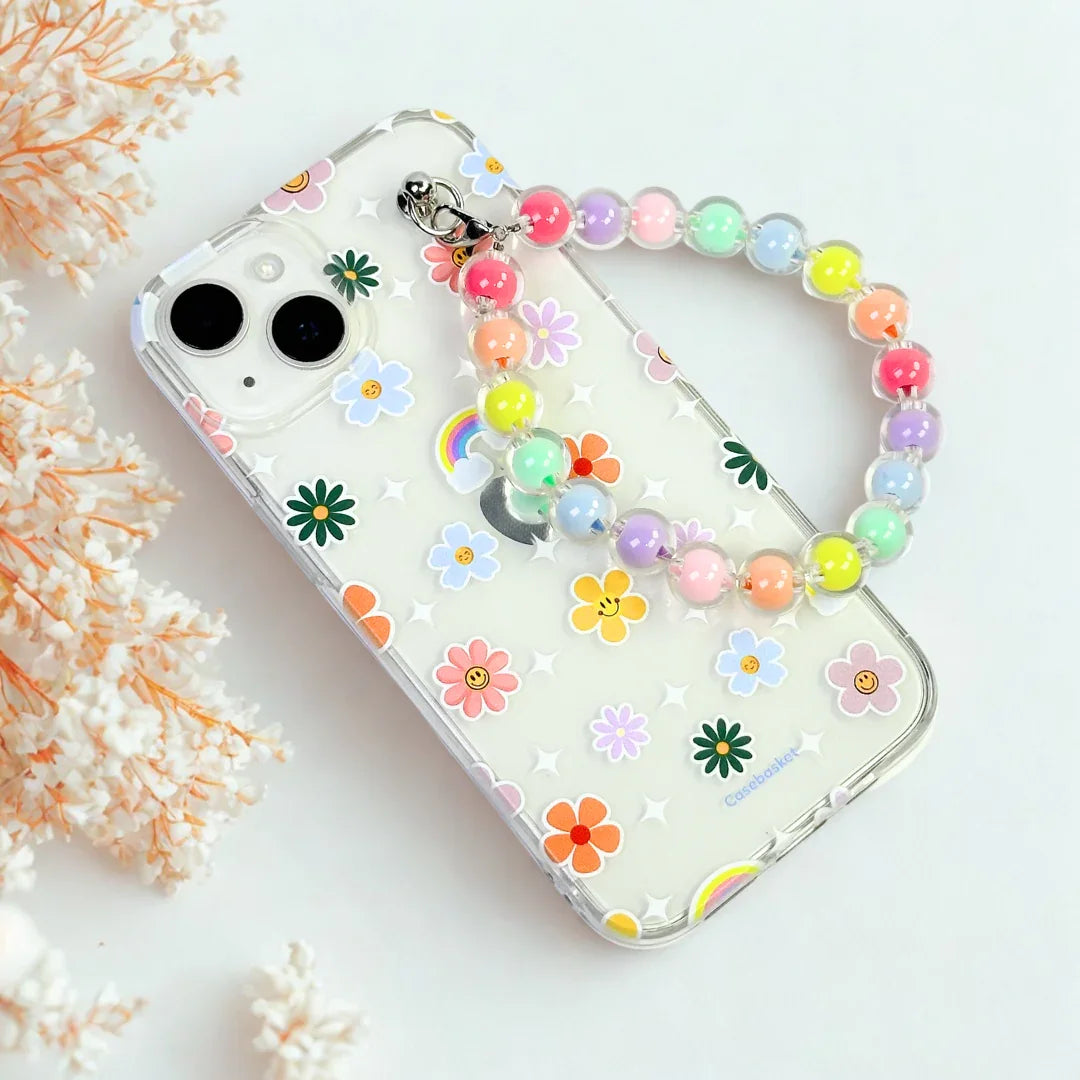 Cod Meme Sticker Happy Daisy Rainbow Transparent Fall Chain Phone Cover – Casebasket